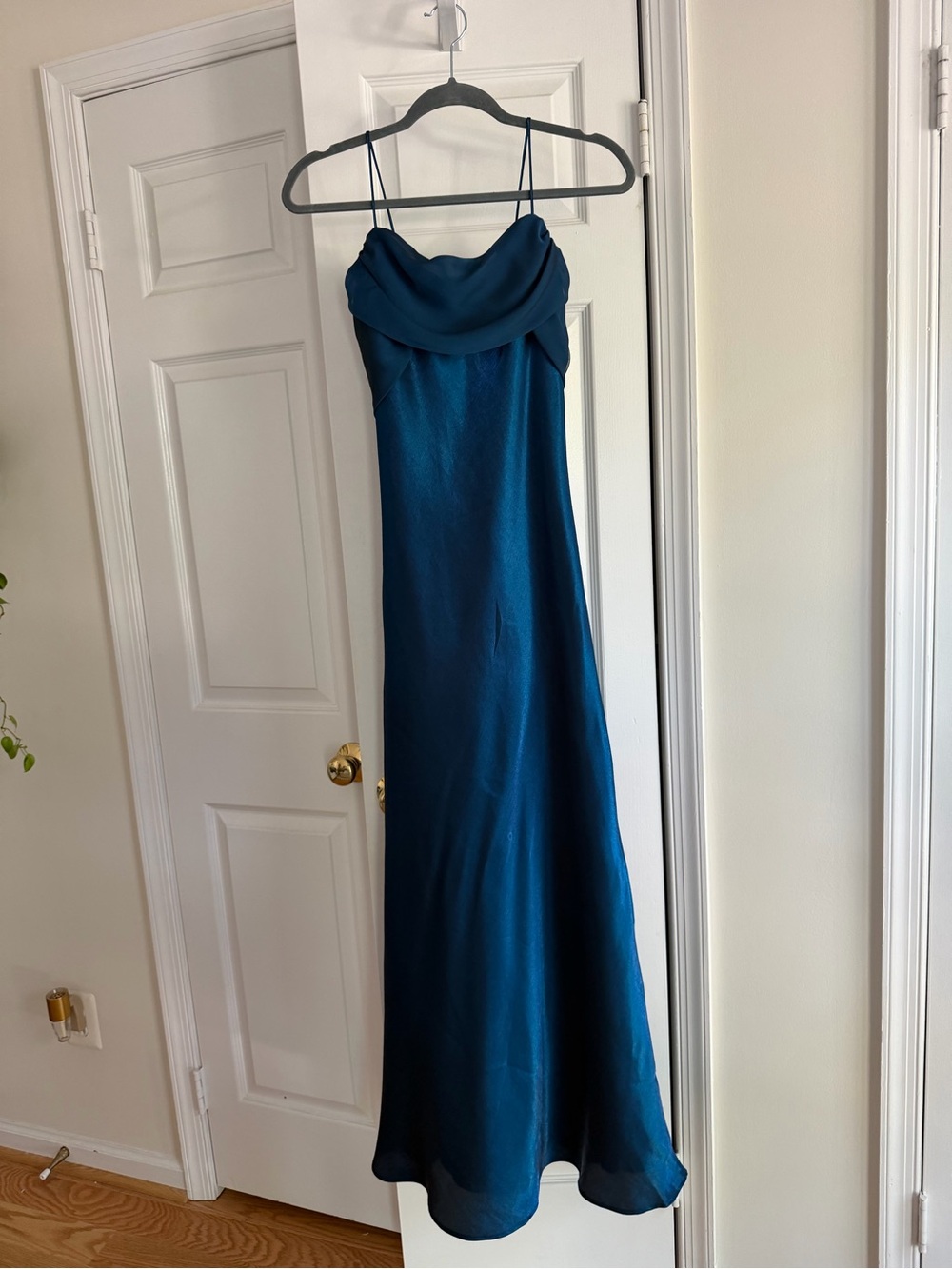 Vintage Betsy & Adam Teal Blue Satin Cowl Neck Maxi Dress Size 6